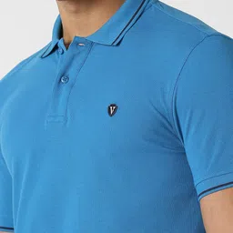 Van Heusen Sport Men Blue Solid Polo Collar T-shirt image 4