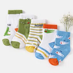 Cute Walk by Babyhug Cotton Non Terry Anti Bacterial Ankle Length Socks Crocs Design Pack of 5 - Multicolour-image-66