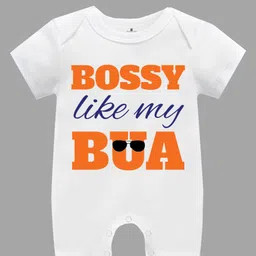 The Peppy Tend 100% Cotton Short Sleeves Bossy Like My Bua Printed Rompers - White-picture-23