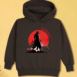 NUSYL Fleece Full Sleeves Japanese Samurai Printed Hoodie - Brown-picture-18