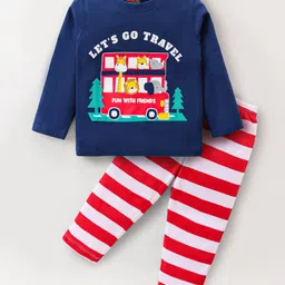 Babyhug Cotton Knit Full Sleeves Night Suit With Animals Print - Navy Blue & Red-picture-35