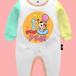 The Peppy Tend New Year Theme 100% Cotton Full Sleeves My 1st New Year Text Printed Romper - Multi Colour-picture-18