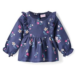 Babyhug Woven Full Sleeves Top With Floral Print & Frill Detailing - Navy Blue-picture-28