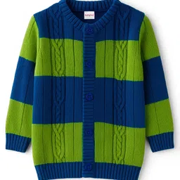 Babyhug Knit Full Sleeves Front Open Sweater With Stripes Design- Blue & Green-picture-30