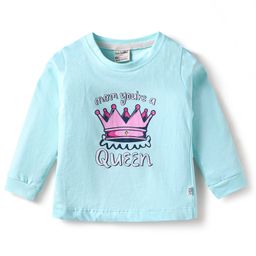 CUCUMBER Sinker Knit Full Sleeves T-Shirt with Crown Print - Aqua Blue-picture-43