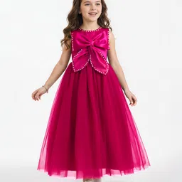 Mark & Mia Woven Sleeveless Party Gown with Bow Applique & Pearl Detailing - Fuchsia-picture-21