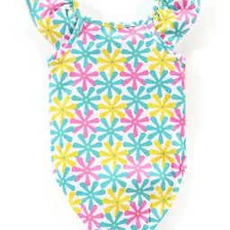 Babyhug V Cut Flutter Sleeves Swimsuit Floral Print - Multicolour image 2