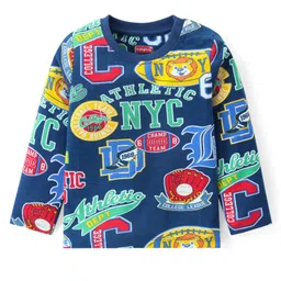Babyhug Cotton Knit Full Sleeves Night Suit With Varsity Print - Navy image 2