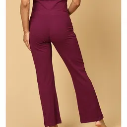 The Mom Store Cotton Spandex Solid Maternity Track Pants - Purple image 3