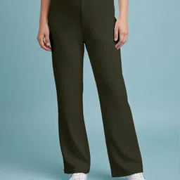 Bella Mama Knit Full Length Maternity High Coverage Rib Knit Pant - Olive Green image 3