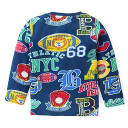 Babyhug Cotton Knit Full Sleeves Night Suit With Varsity Print - Navy image 3