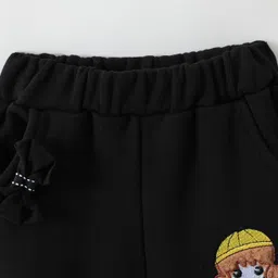 Kookie Kids Full Length Solid Color Lounge Pant with Doll Embroidery - Black image 3
