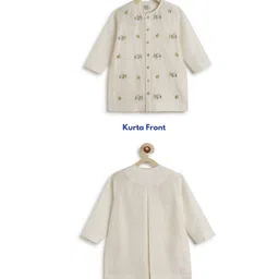 Tiber Taber 100% Chanderi Cotton Full Sleeves Peacock Embroidered Kurta With Pyjama Set - Cream image 4