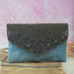 OSTY Embellished Jute Envelope Clutch With Shoulder Strap-picture-51