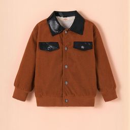 Hopscotch Boys Brown & Black Striped Spread Collar Long Sleeves Faux Leather Jacket-picture-40