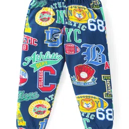 Babyhug Cotton Knit Full Sleeves Night Suit With Varsity Print - Navy image 4