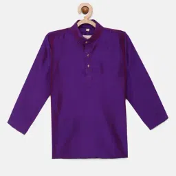 THANGAMAGAN Kids Dark Purple Solid Full Sleeves Kurta-picture-17