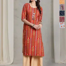 7Threads Women Pack of 6 Ethnic Motifs Printed Pure Crepe Straight Kurta-picture-22