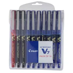Pilot Hi-Tecpoint V7 0.7 mm Fine Point Liquid Ink Roller Ball Pen, 7 Blue, 2 Black, 1 Red (Pack of 10)-picture-26