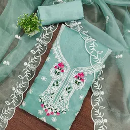 Panzora Embroidered Organza Unstitched Dress Material-picture-20