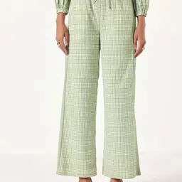 Muvazo Checked High Rise Cotton Relaxed Fit Trousers-picture-23