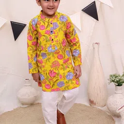 Ka-mee Boys Floral Printed Regular Pure Cotton Kurta with Pyjamas image 1