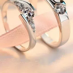 Omaya Jewels Set of 2 Silver-Plated Artificial Stone-Studded Couple Finger Rings-picture-31