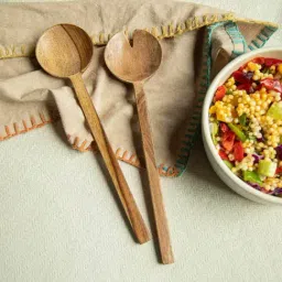 Ellementry Laimai Natural Sheesham Wood Round Salad Server (Set of 2)-picture-19