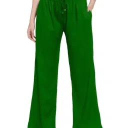 PATRORNA Dark Green Loose Fit Mid Rise Palazzos-image-27