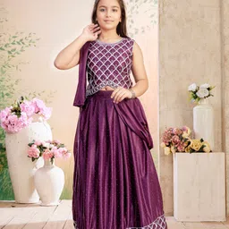 BAESD Girls Embroidered Pure Georgette Ready To Wear Lehenga & Blouse With Dupatta-picture-10