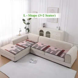 HOKIPO LiefNest Purple 2 Pcs Printed Holland Velvet L Shape 5 Seater Sofa Covers & Filling-image-20