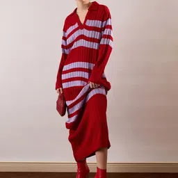 SASSAFRAS Striped Woollen Maxi Dress-image-2
