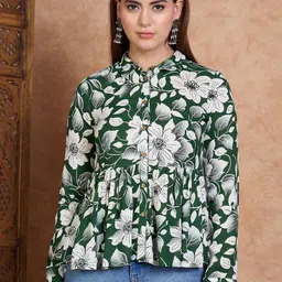 Anouk Rustic Floral Print Mandarin Collar Peplum Top-picture-22