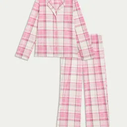Marks & Spencer White & Pink Fleece Printed Revere Pyjama Set image 5