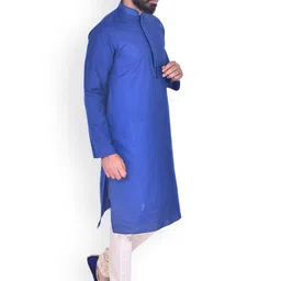 Manu Men Blue & Beige Solid Kurta with Churidar image 4