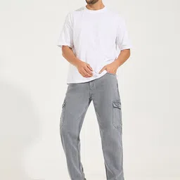 Styli Men Straight Fit Heavy Fade Pure Cotton Mid-Rise Cargo Jeans image 3