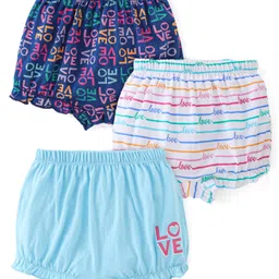 Babyhug 100% Cotton Knit Bloomer Pack of 3 Text Print - Multicolour-image-1
