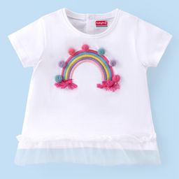 Babyhug 100% Cotton Knit Half Sleeves T-Shirt with Mesh & Rainbow Embroidery - White-picture-15