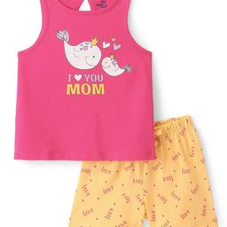 Doodle Poodle 100% Cotton Knit Sleeveless Night Suit With I Love Mom Print - Fuchsia & Yellow-picture-27