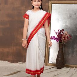Aarika Silk Half Sleeves Lace Detailed Coordinating Blouse & Saree Set - White-picture-18