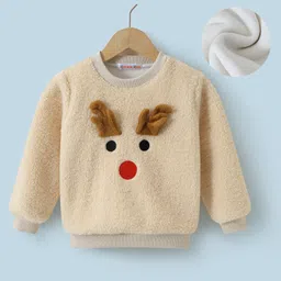Kookie Kids Full Sleeves Winter T-Shirt With Reindeer Applique -Cream-image-58