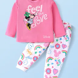 Babyhug Disney Single Jersey Knit Full Sleeves Night Suit With Minnie Mouse Graphics - Pink & White-picture-19