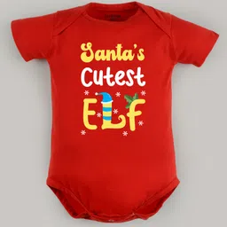 FFlirtygo Christmas Theme Cotton Half Sleeves Santa Cutest Elf Printed Onesie - Red-picture-24