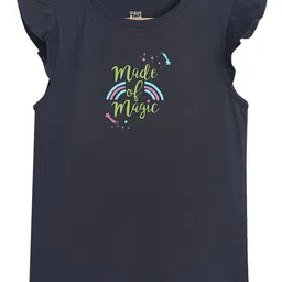 MINI KLUB Cotton Frill Sleeves Made Of Magic Text Printed Top - Black-picture-27