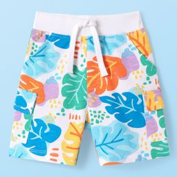 Babyhug Terry Knit Mid Thigh Shorts With Leaf Print - White-image-55