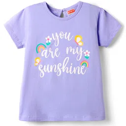 Babyhug 100% Cotton Knit Half Sleeves T-Shirt with Text Print - Purple image 1