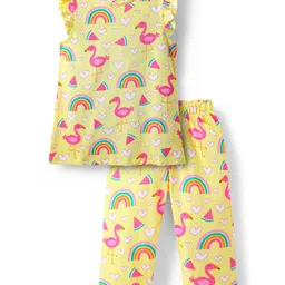 Babyhug Cotton Knit Frill Sleeves Co-ords Night Suit With Heart & Bird Print - Yellow-picture-12