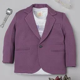 Rikidoos Full Sleeves Textured Blazer With Brooklyn Text Printed Tee - Purple & Melange-picture-33