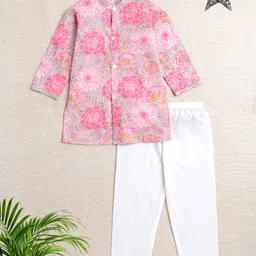 The Magic Wand Cotton Woven Full Sleeves Floral Printed Kurta & Pyjama Set - Pink image 1