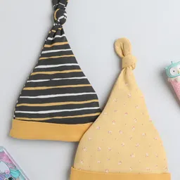 BUMZEE Interlock Knit Knot Detailing Cap with Strips & Polka Dots Mustard & Grey - Diameter 11 cm-picture-22